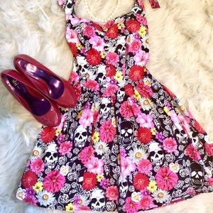 Hell Bunny Rockabilly Floral Skull Swing dress-0-2